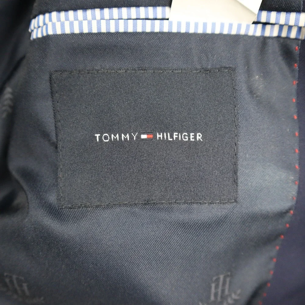 Tommy Hilfiger Wool Blazer Mens 42R Navy Blue Two Button Stretch Sport Coat